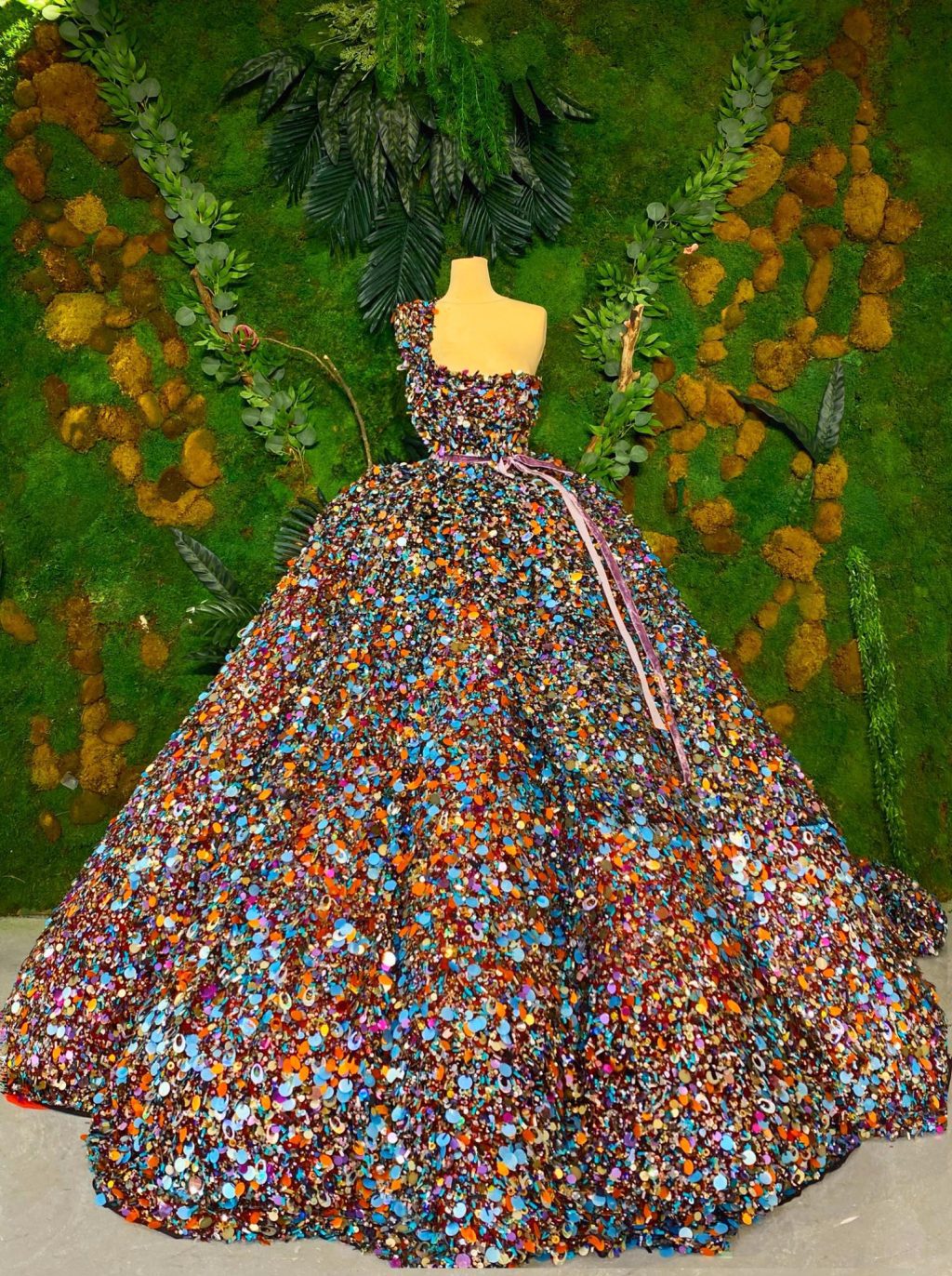 One Shoulder Sequin Ball Gown
