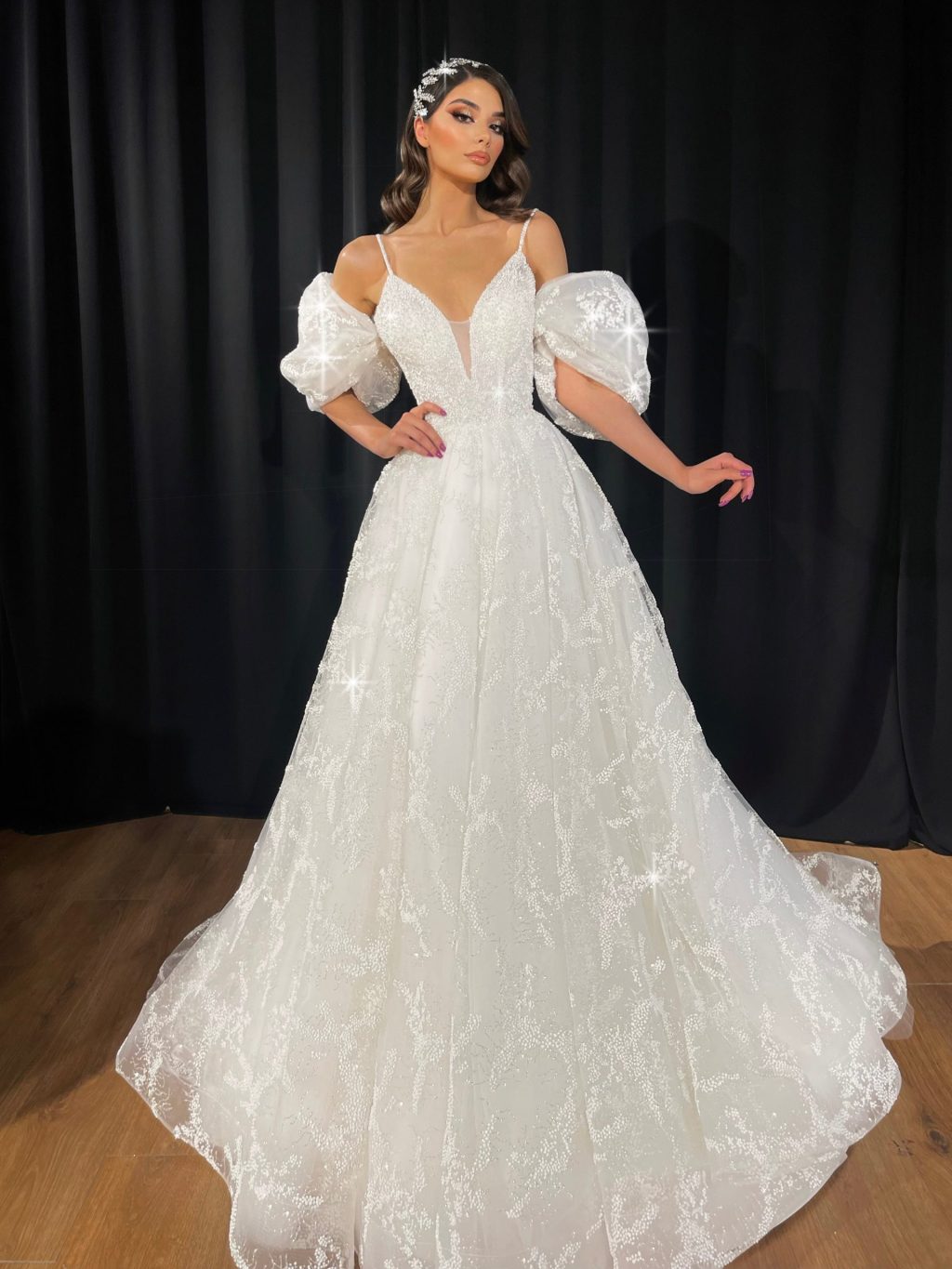 Puff Sleeve Flare Bridal Dress