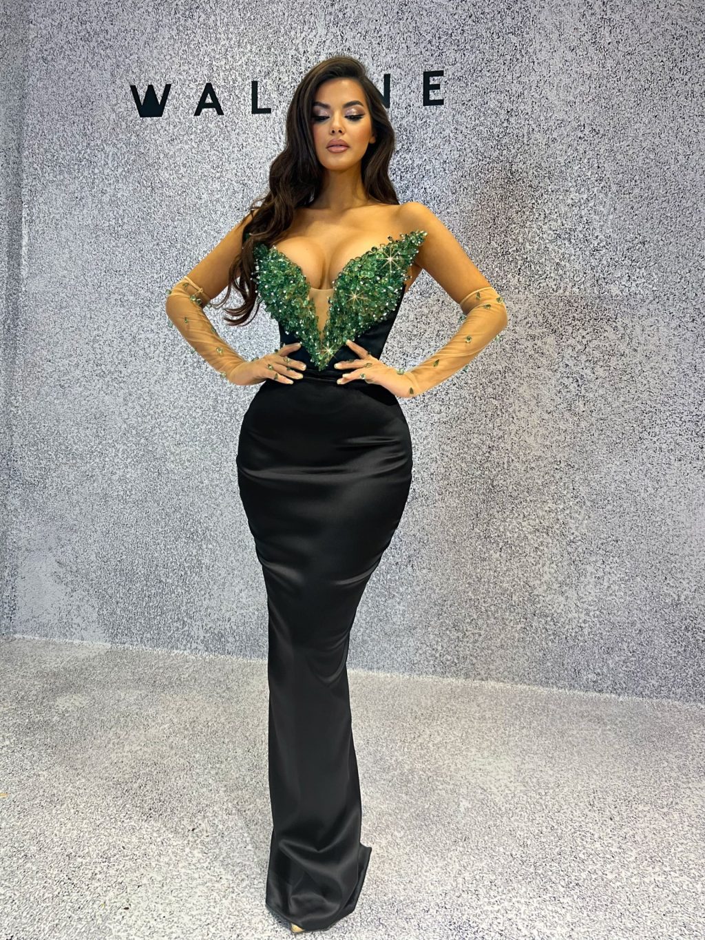 Black Dress with Heart Shaped Green Crystal Corset