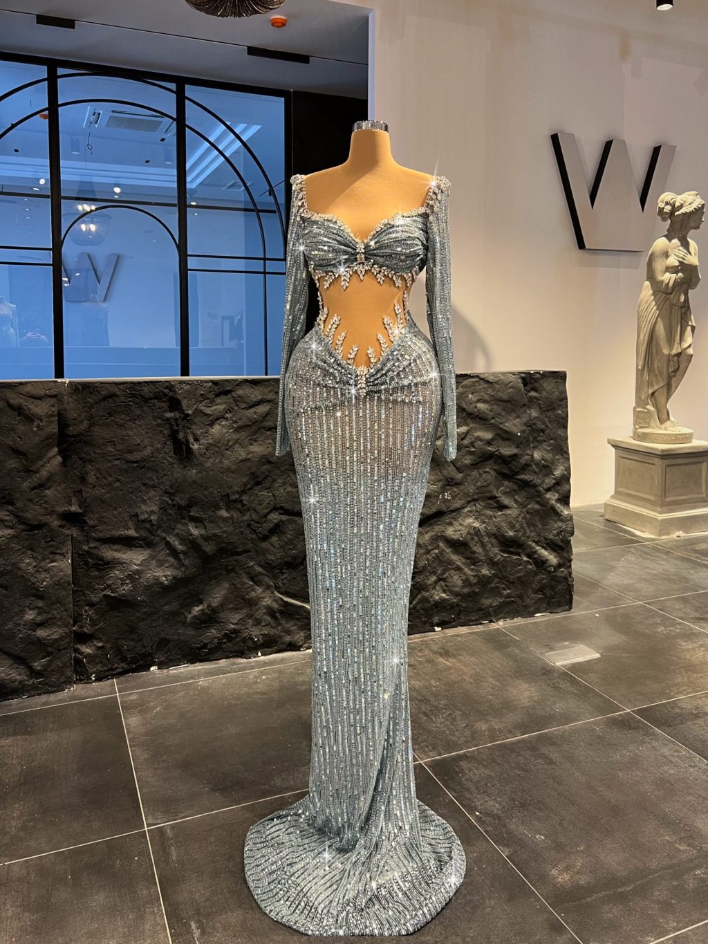 Blue Sequin Dress with Silver Rhinestones