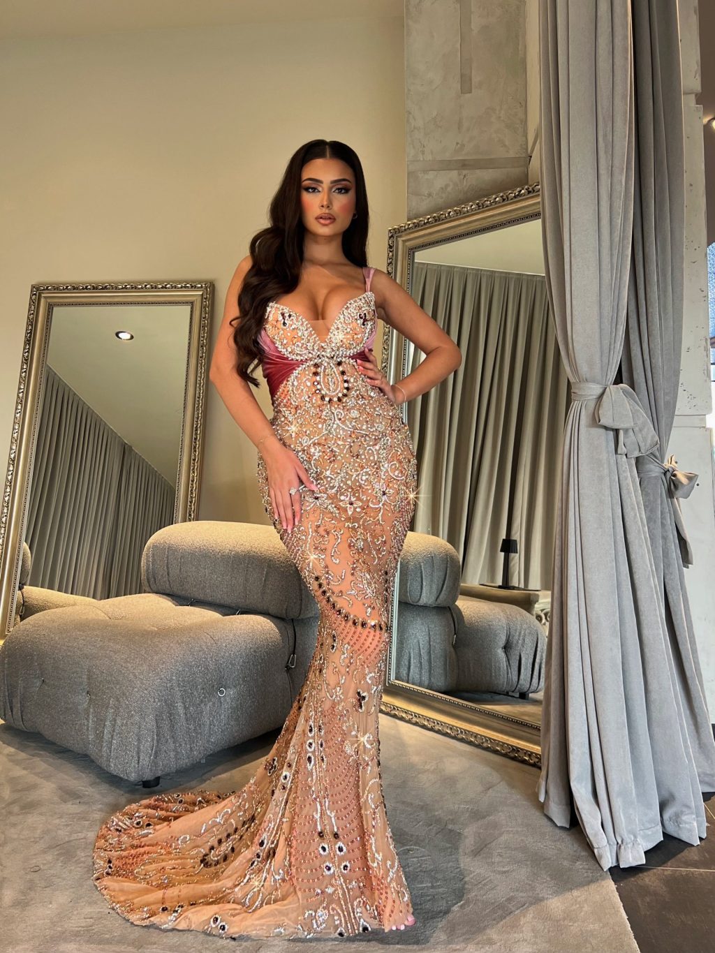 Sweetheart Neckline Gold Embellished Dress