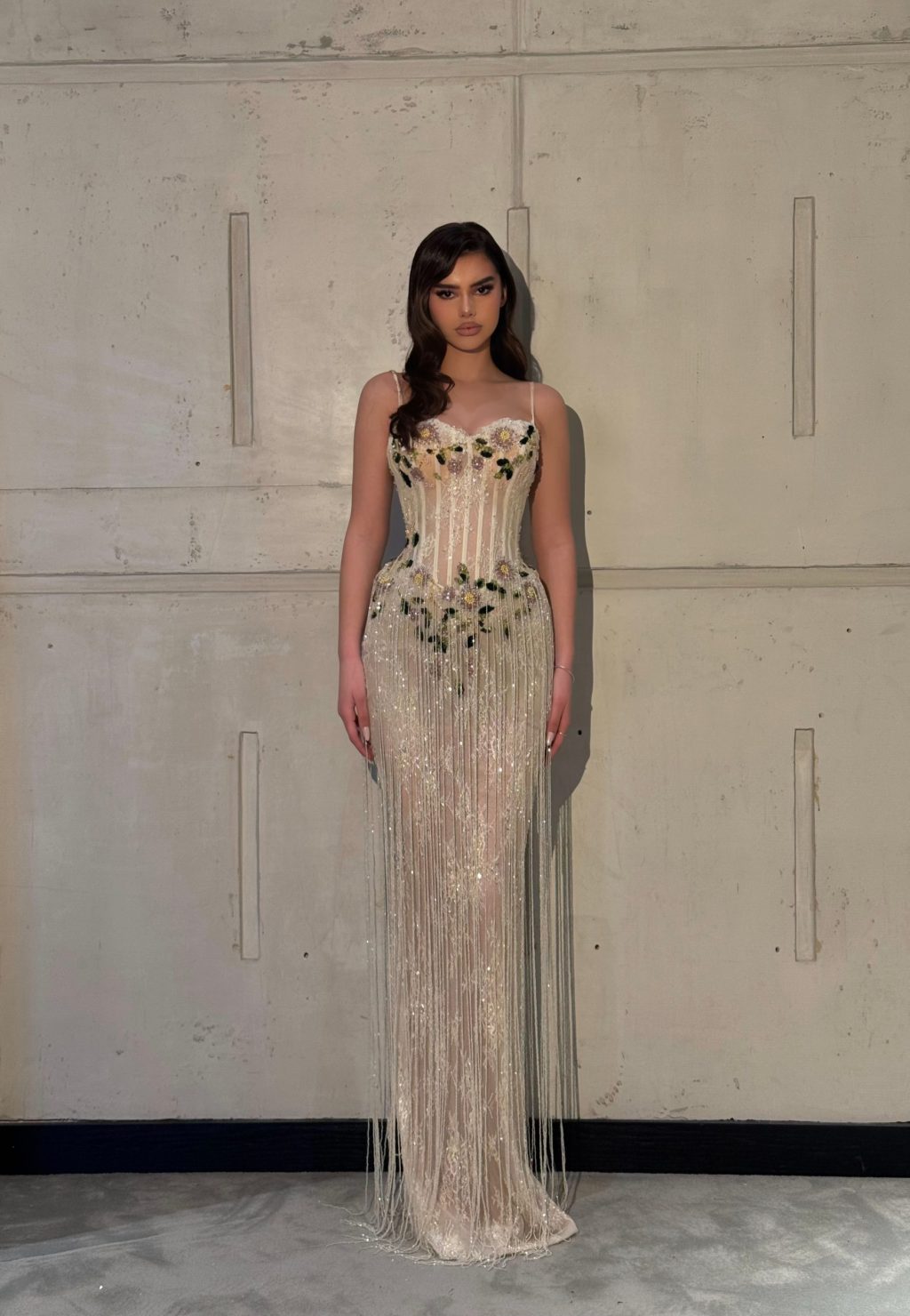 LÃ¨via - Ivory Beaded Fringe Gown