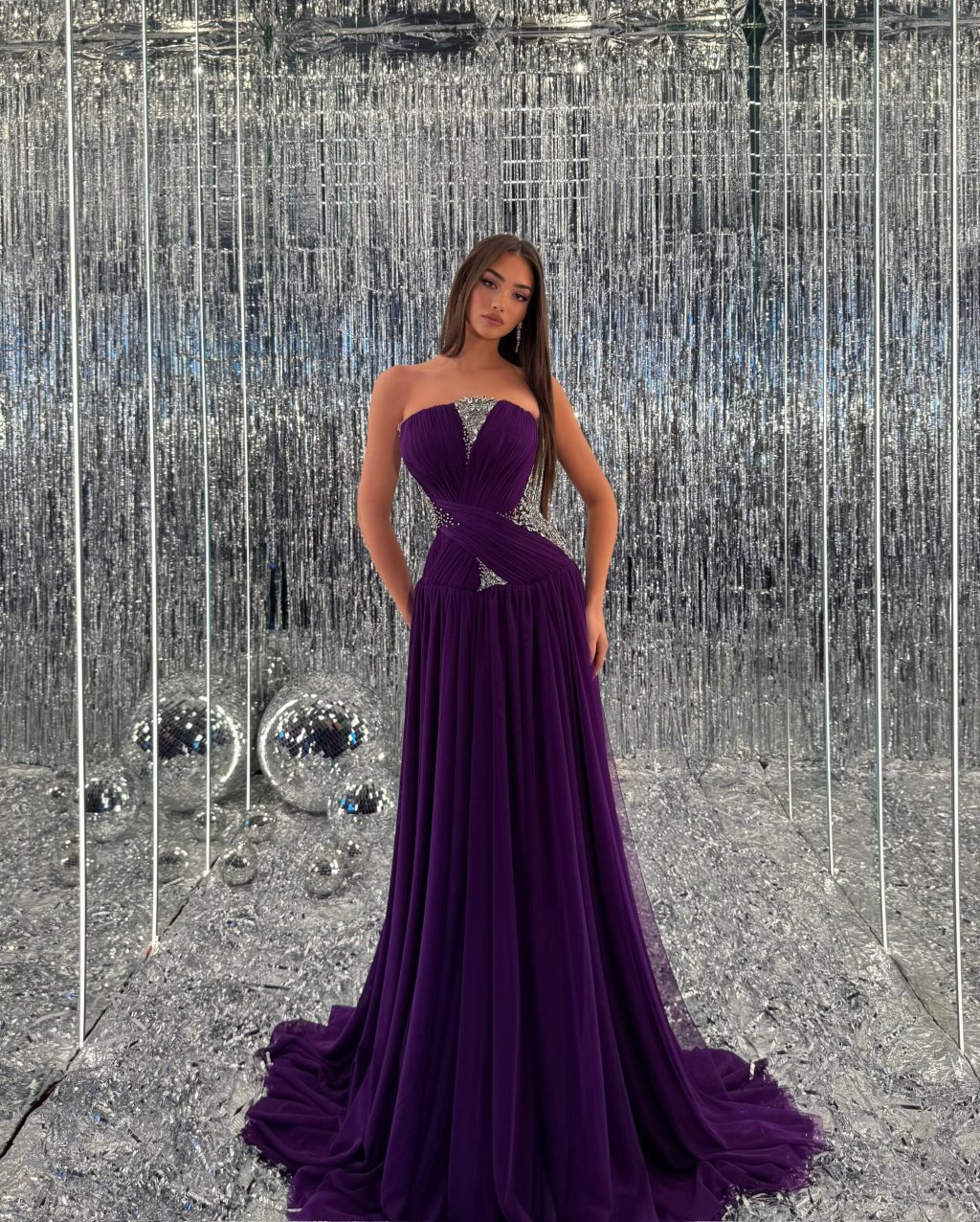 Adara - Strapless Chiffon Beaded Gown