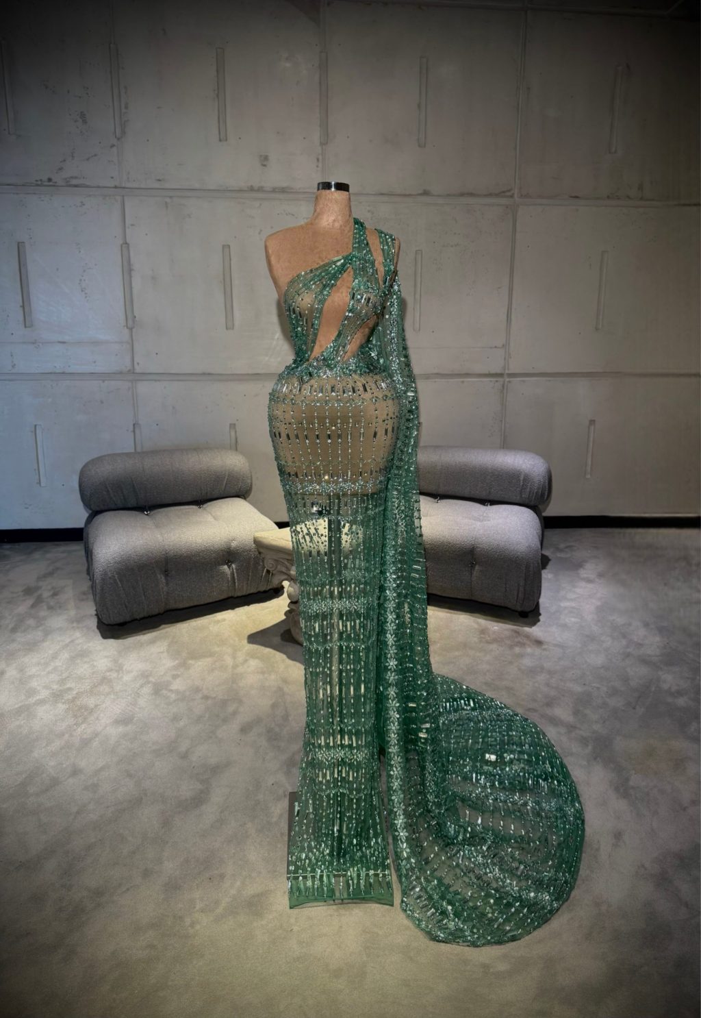 Lorna - Emerald Draped One Shoulder Dress