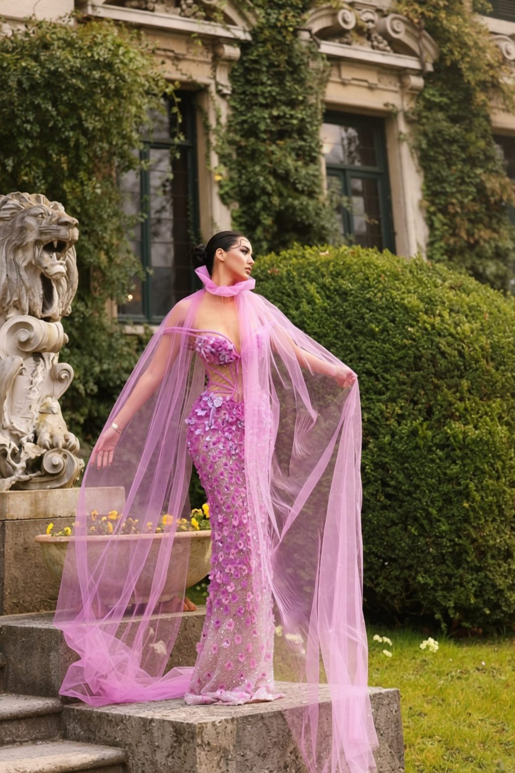 Lilienne - Pink 3D Floral Gown