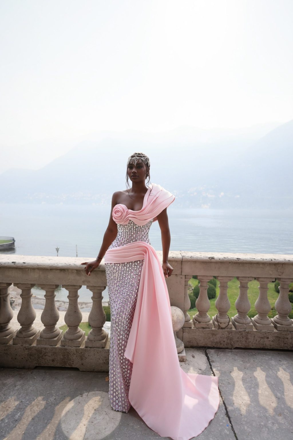 Mèlia - Blush Crystal Embellished One-Shoulder Gown