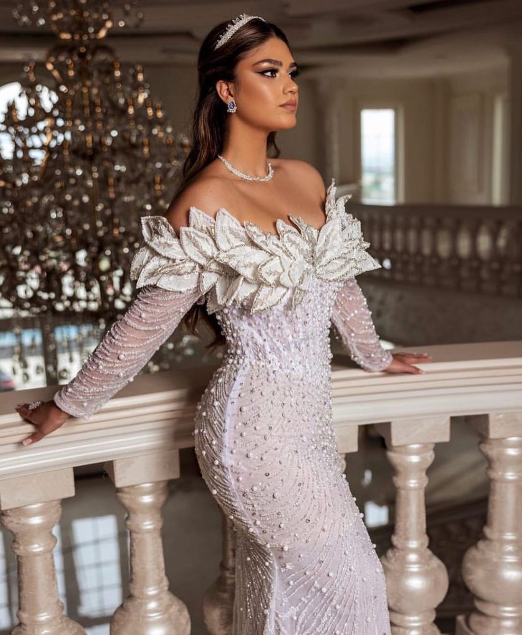 Long Mermaid Bridal Dress with Leaf Corset