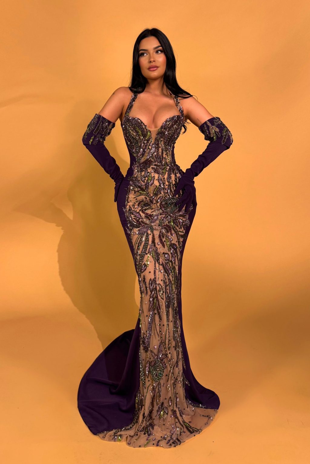 Beaded Halter Mermaid Gown