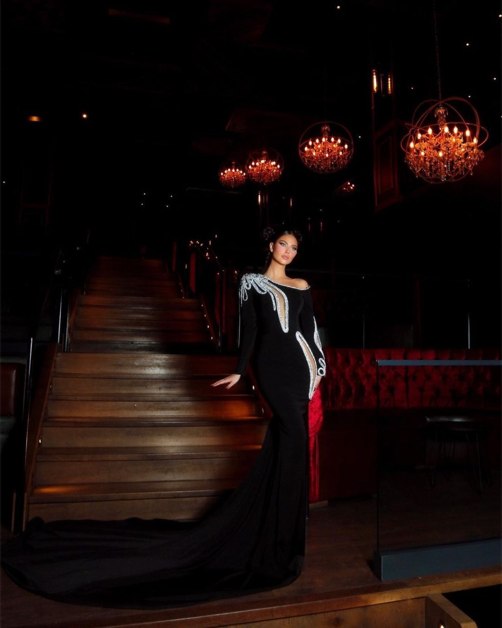 Long Black Dress with Silver Cut-Outs