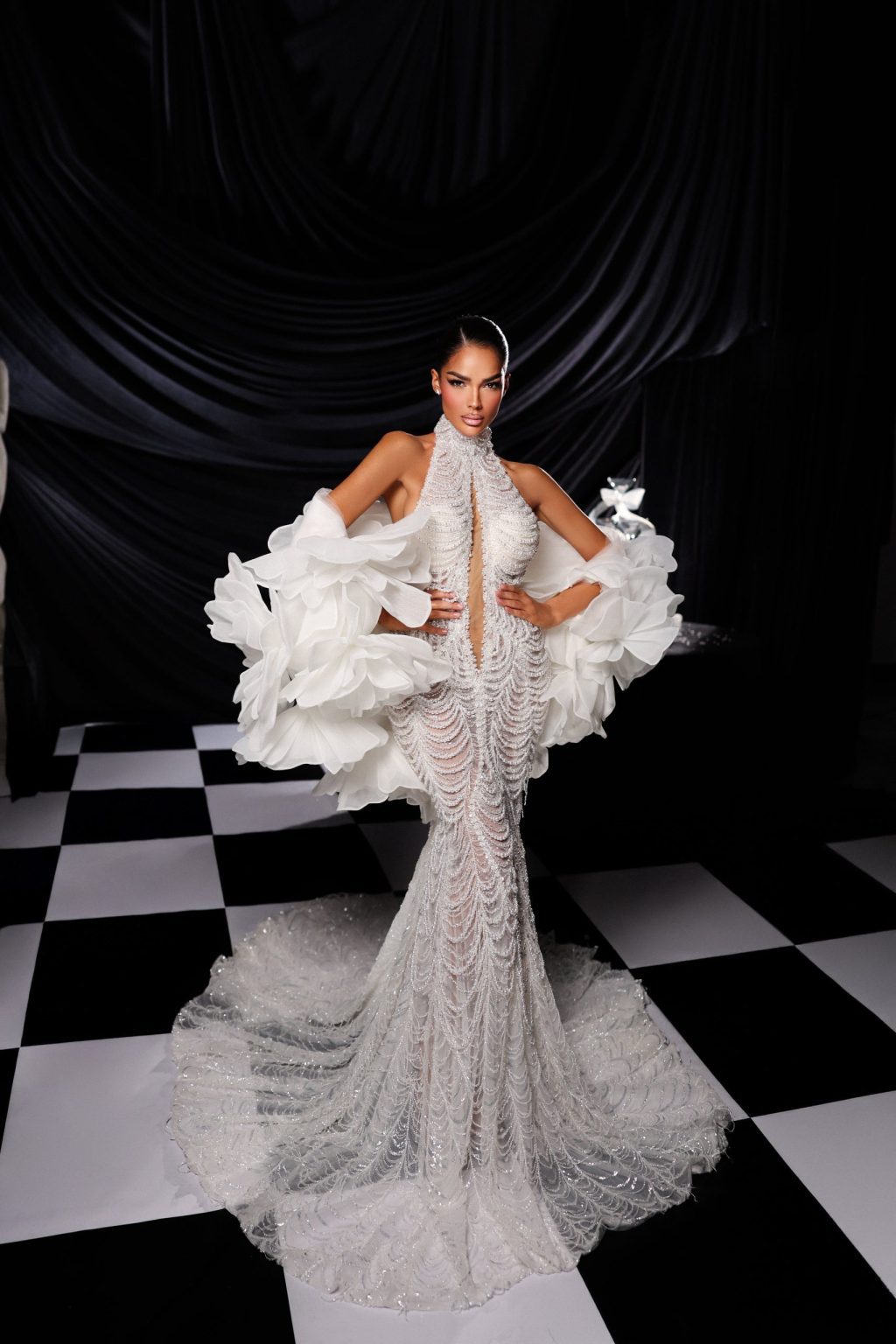 High Neck Beaded Bridal Gown