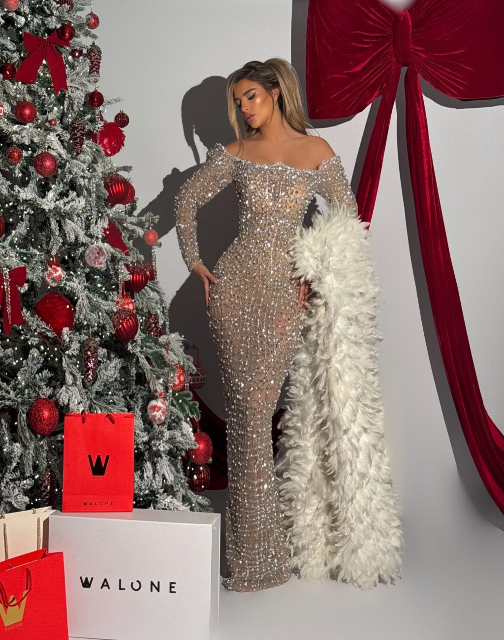 Elyra - Off Shoulder Crystal Gown