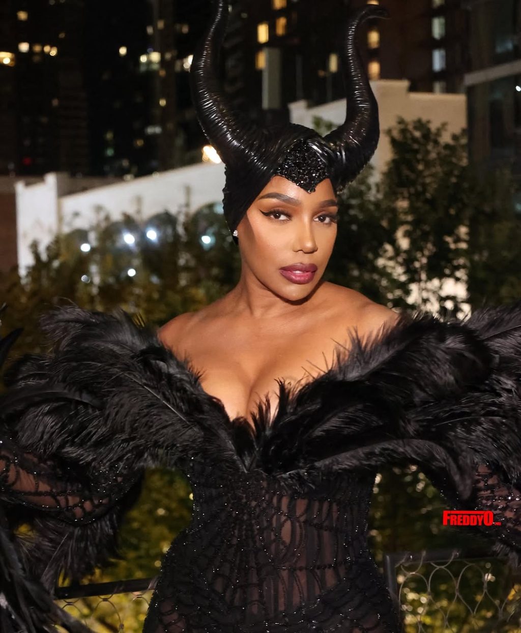 NENE LEAKES - Black feathered gown