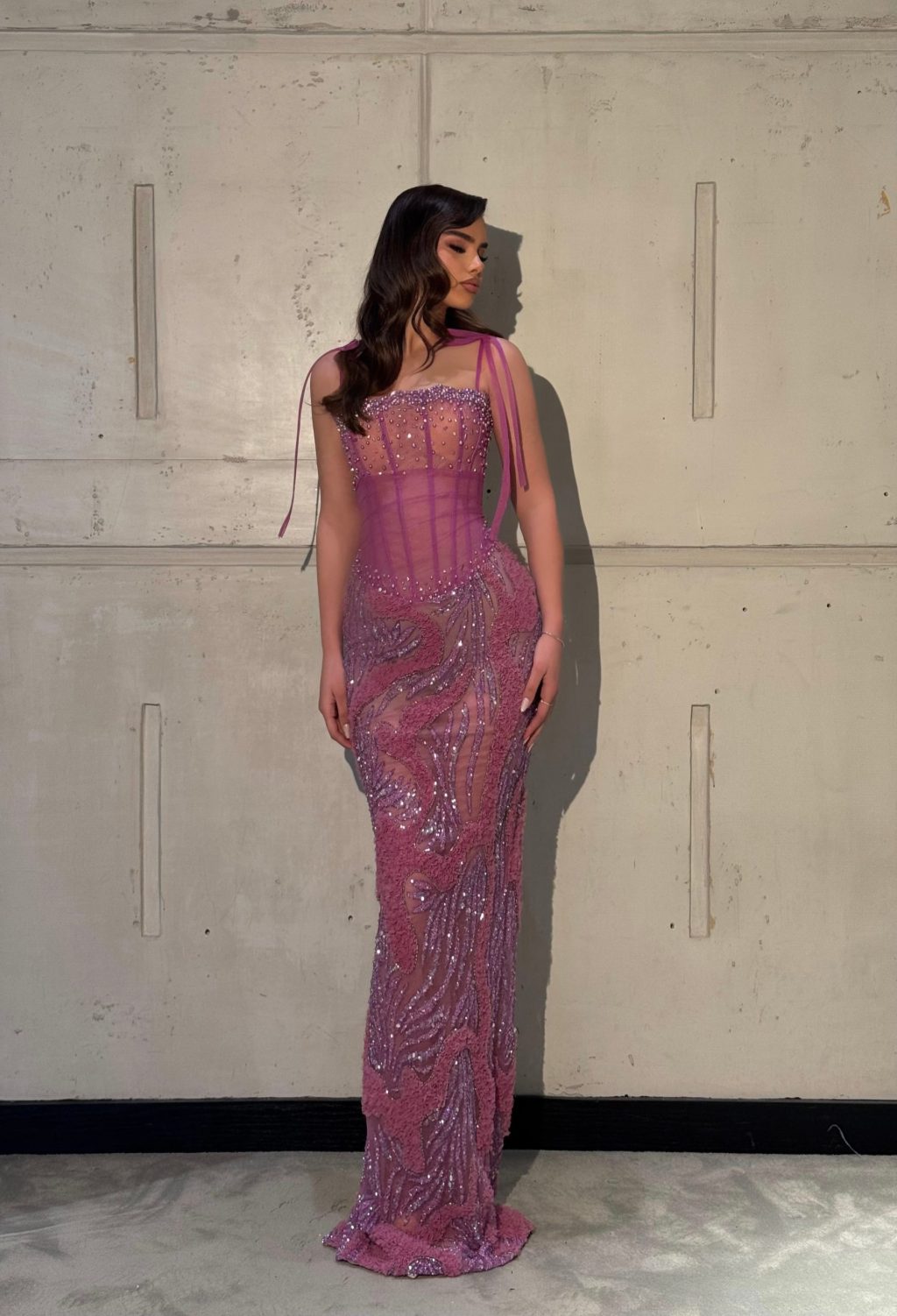 Irèna – Mauve Beaded Corset Gown