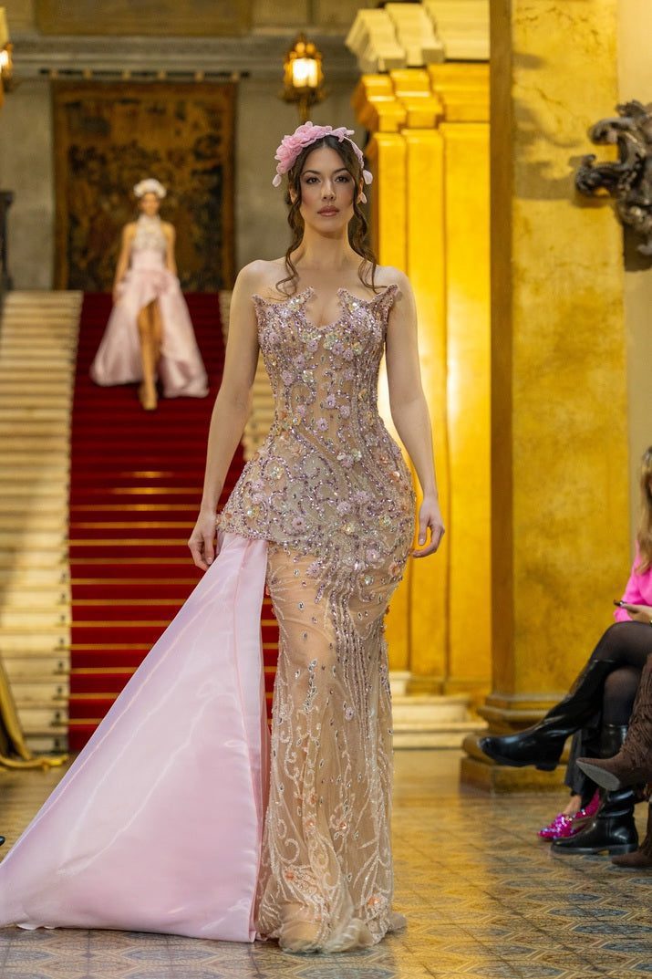 Rosália - Crystal Embellished Gown with Satin Side Train