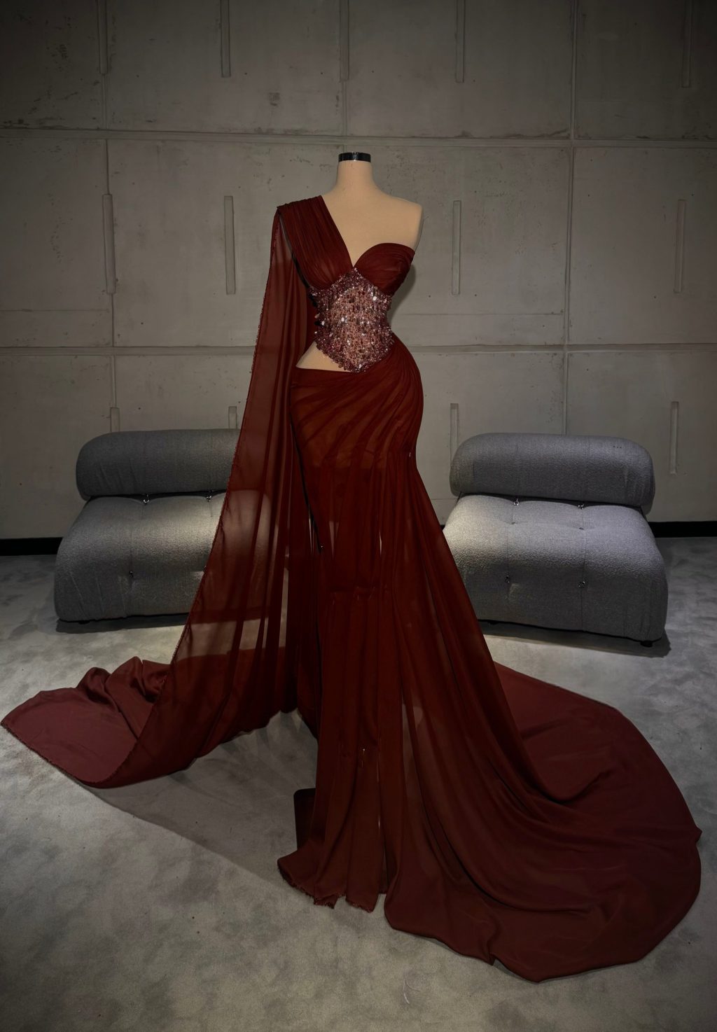 Artemisia - Garnet Crystal Drape Gown