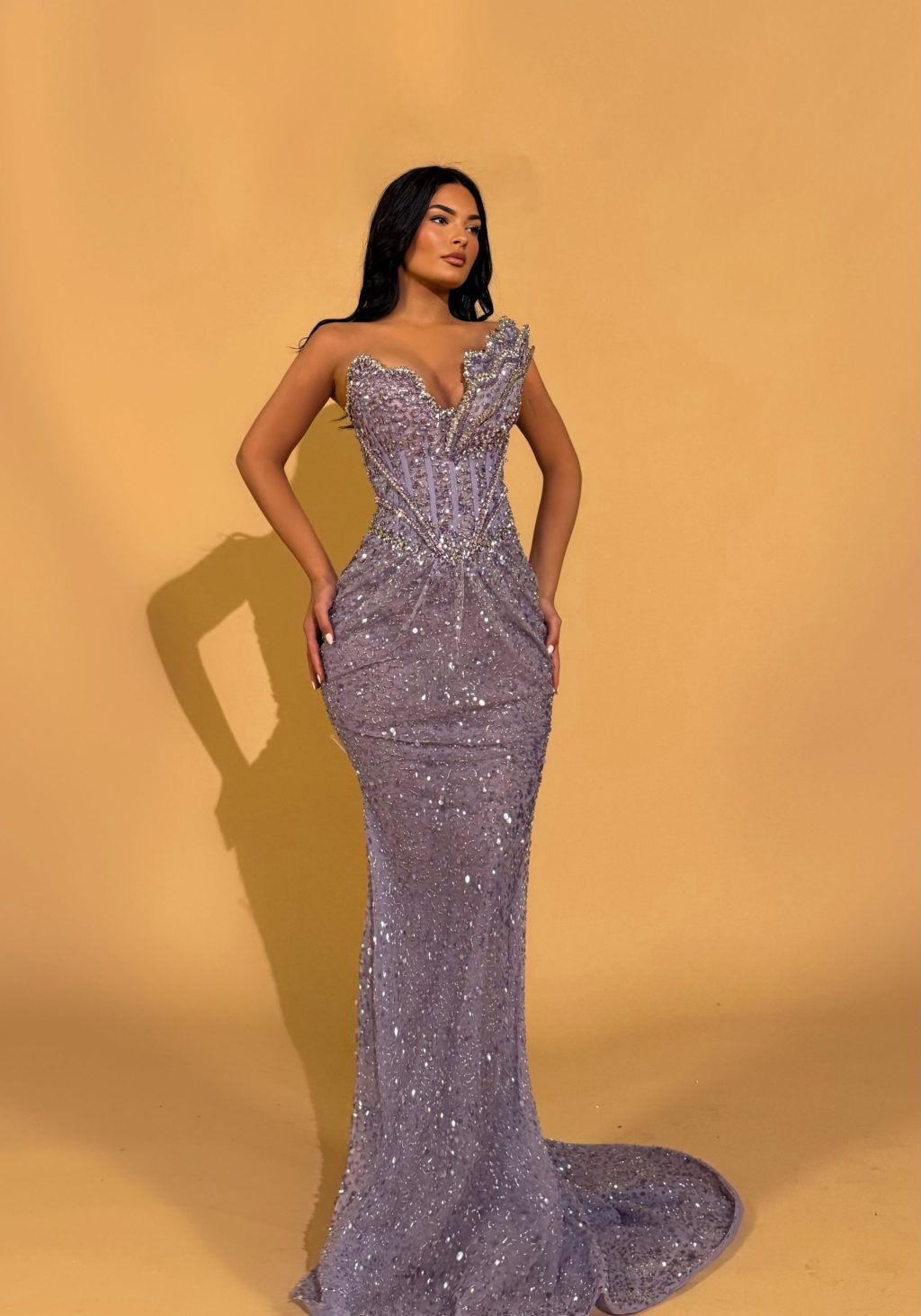 Lavender Sequin Corset Embellished Gown