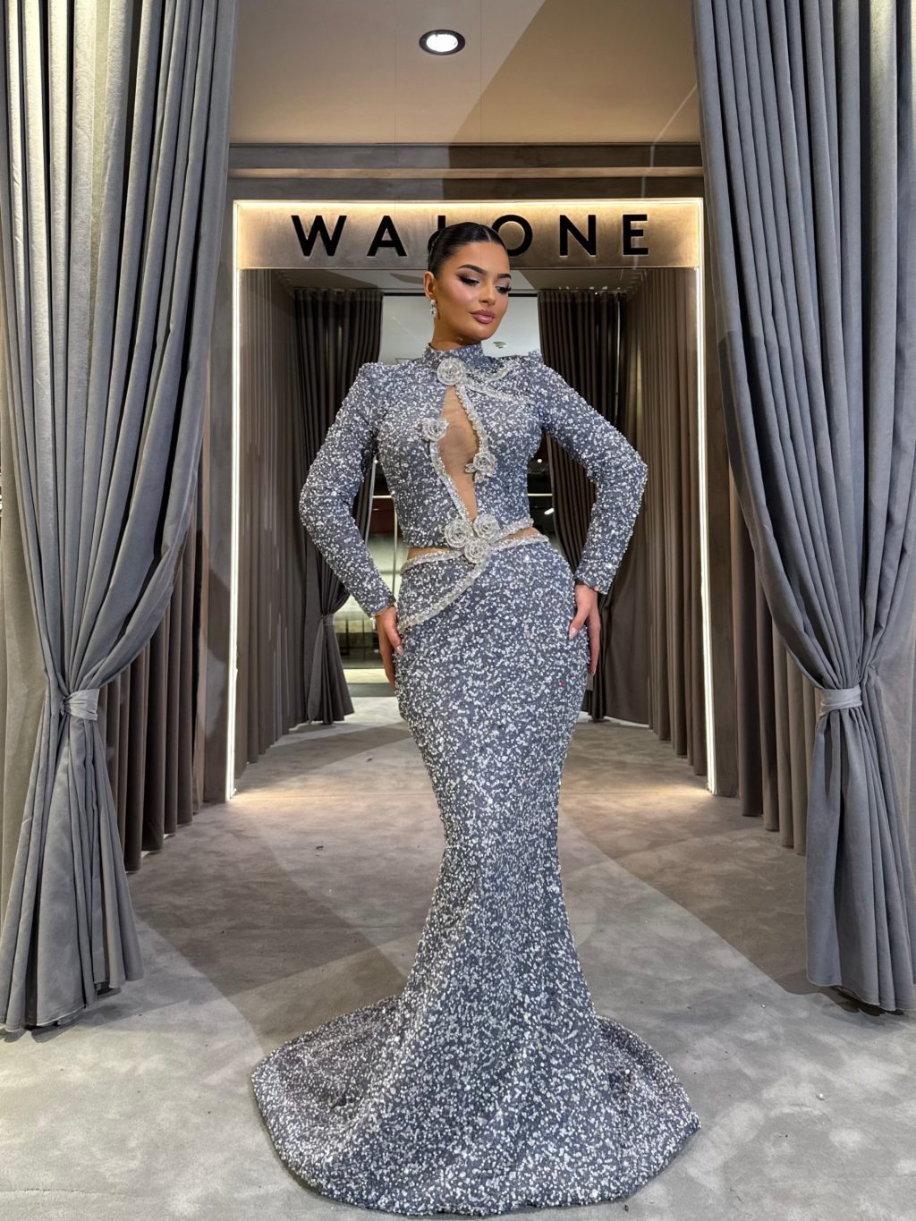 High Neck Mermaid Sequin Gown