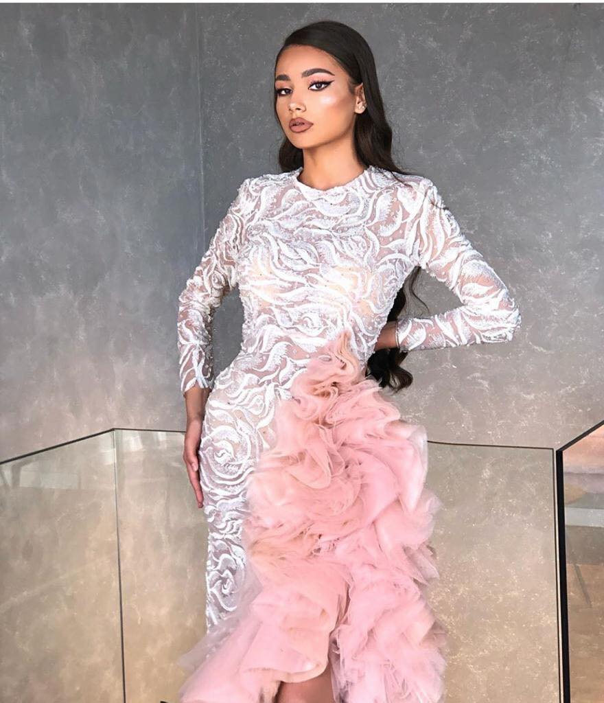 White Lace Dress with Pink Tulle