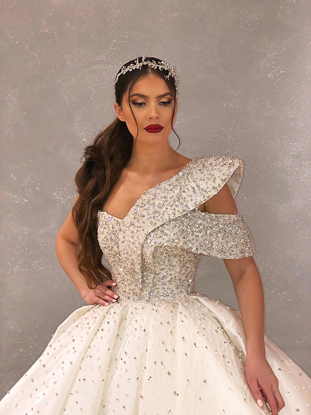 One Shoulder Embellished Ball Gown