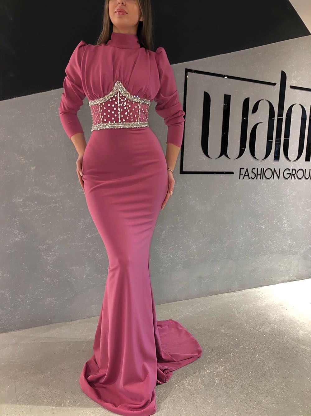 Mermaid High Neck Pink Dress with Underbust Embellished Corset
