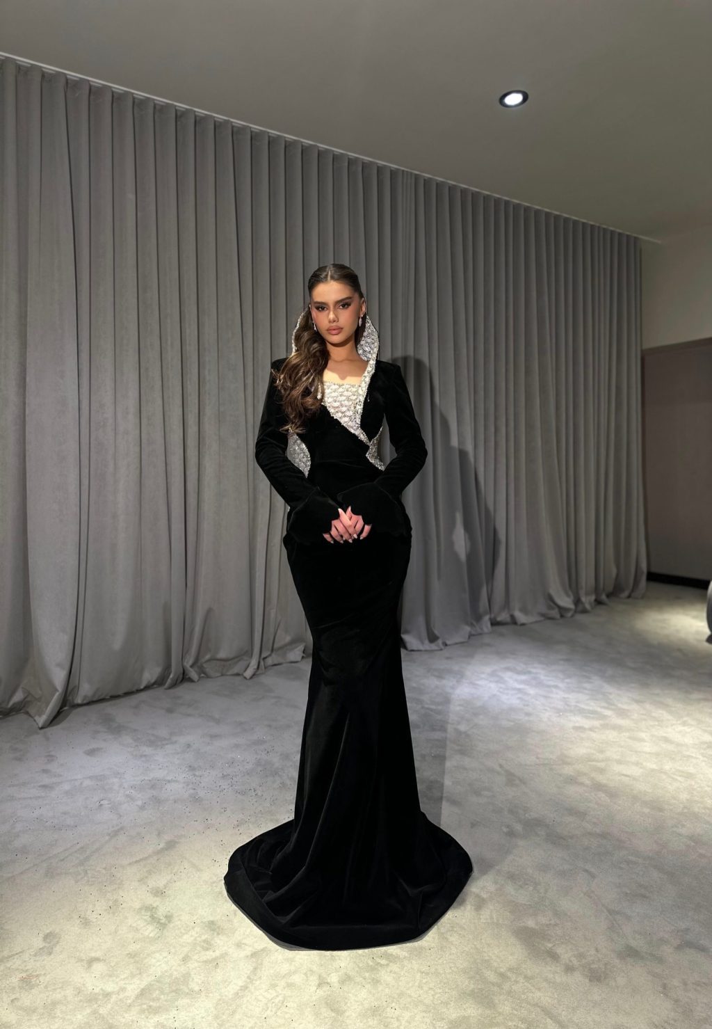 Valencia - Black Velvet Crystal Gown