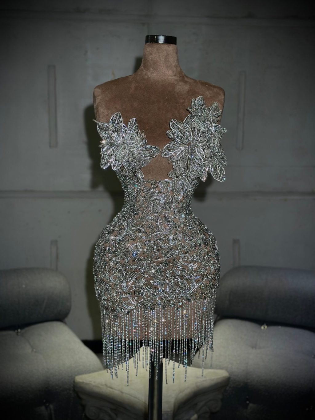 Jenny - Silver Crystal Mini Dress