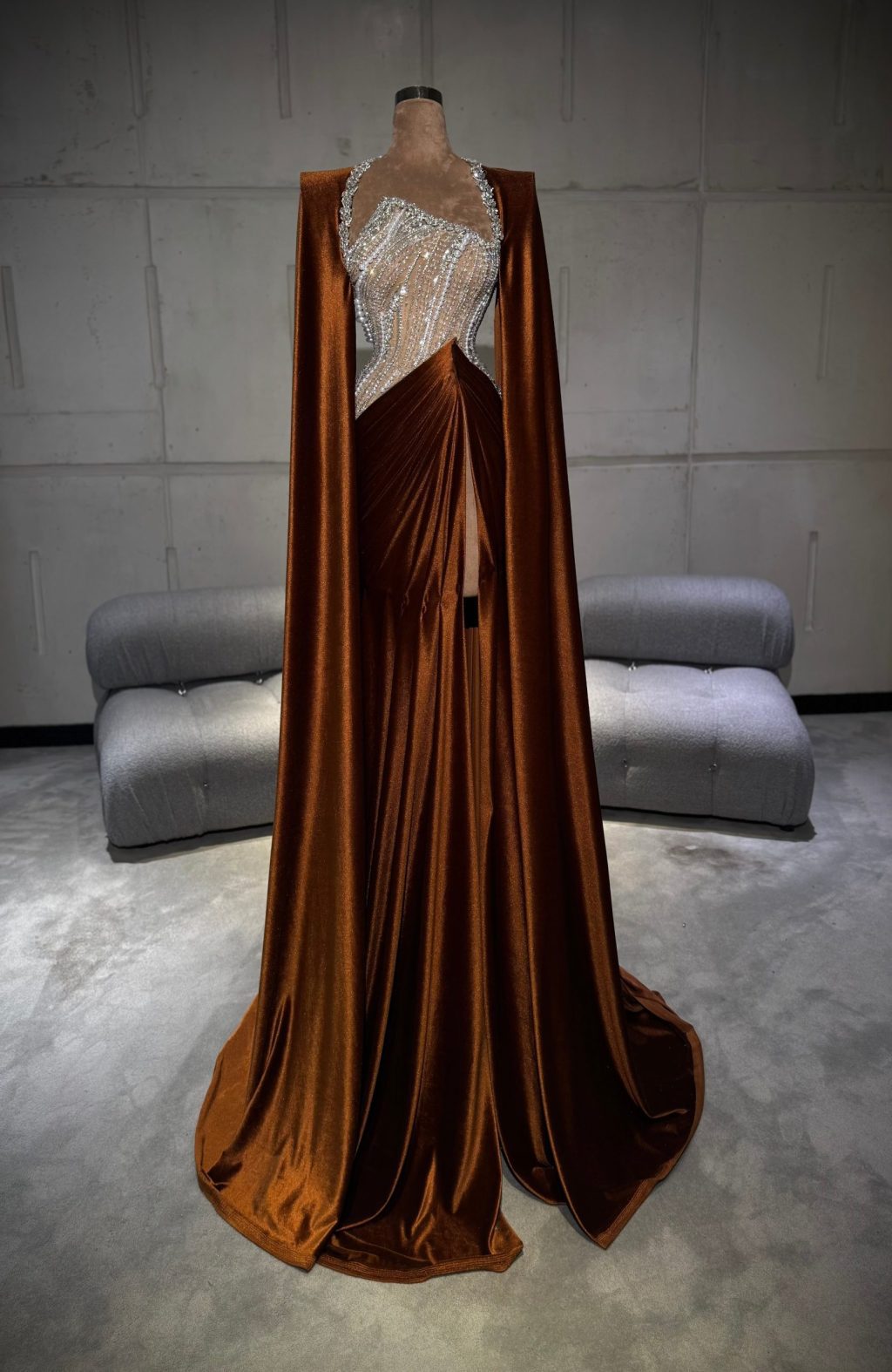 Sahara - Velvet Cape Gown with Crystal Corset