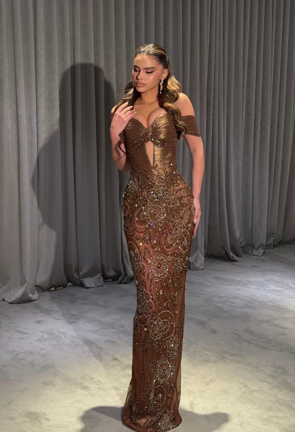 Elarissa - Bronze Beaded Gown