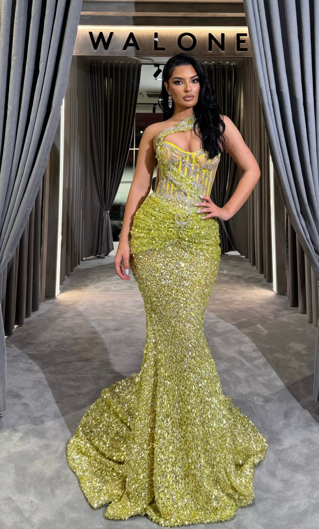 Asymmetrical one shoulder sequin mermaid gown