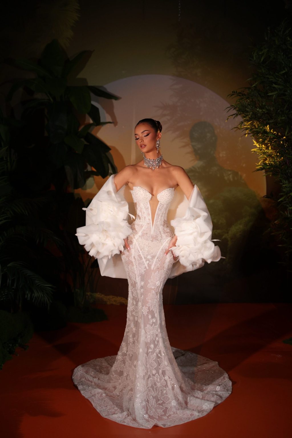 Lunèa - Mermaid Gown with Floral Cape Sleeves