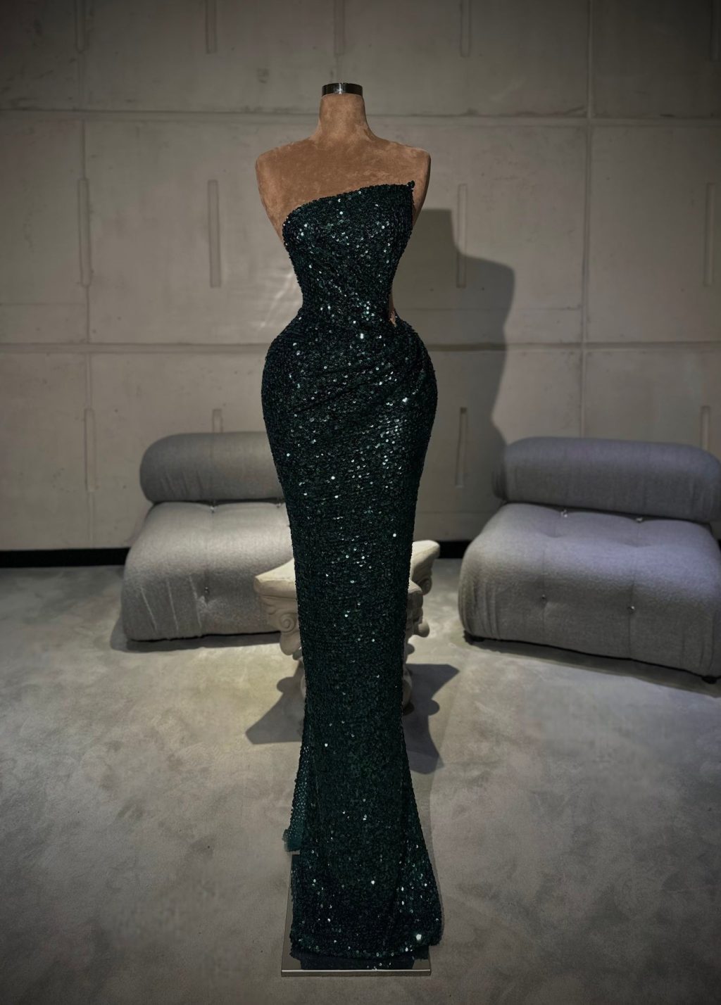 Jobelle - Green Sequin Strapless Gown