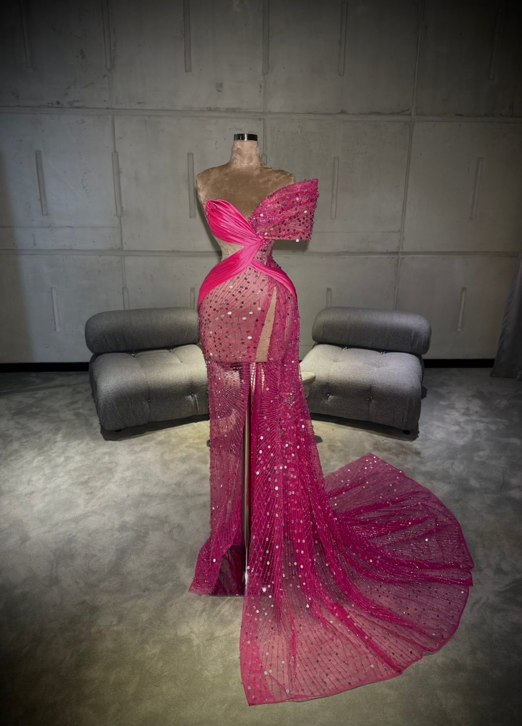 Erèla - Pink One Shoulder Beaded Gown