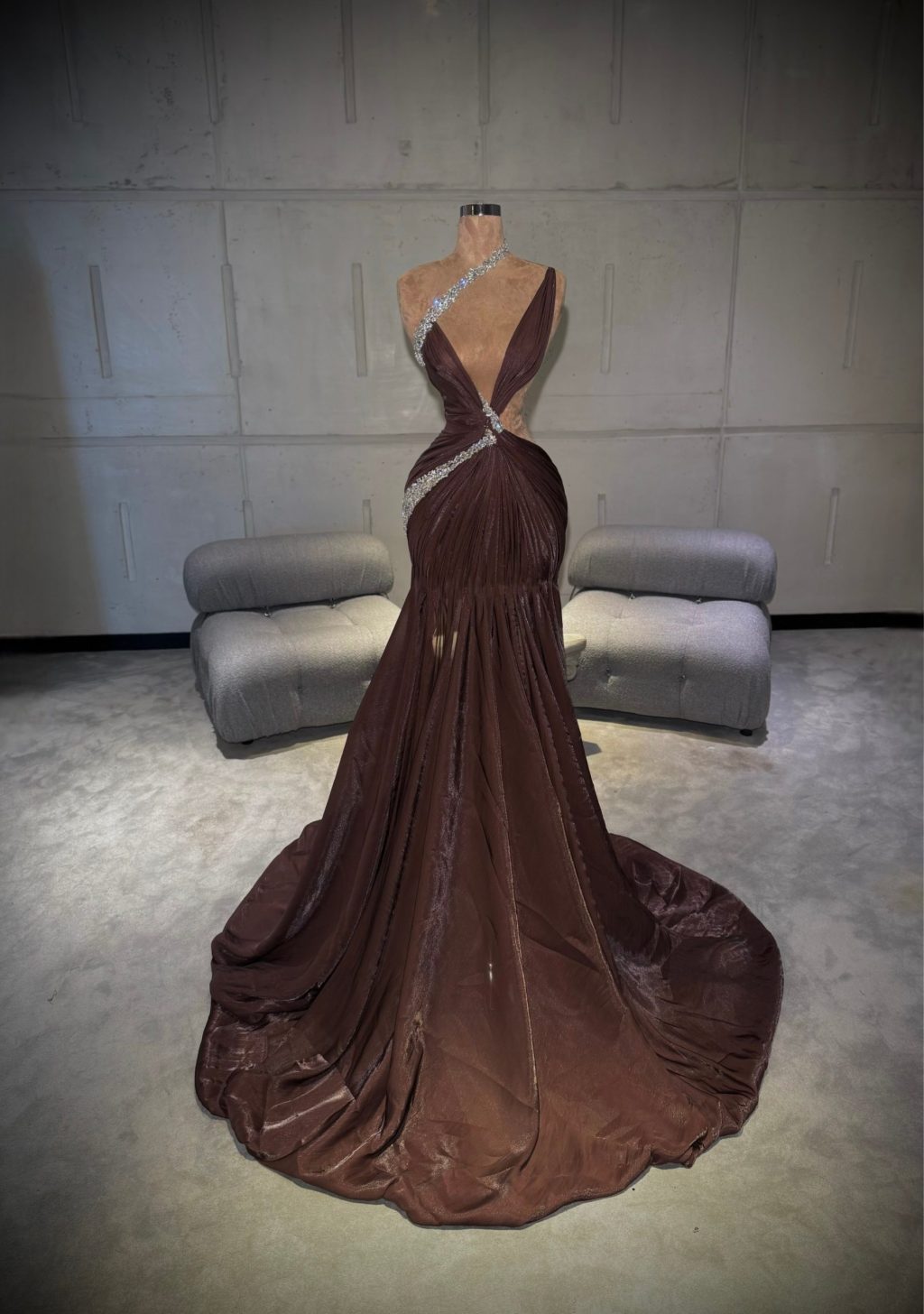 Elsa - Chocolate Brown Gown with Silver Embellishments