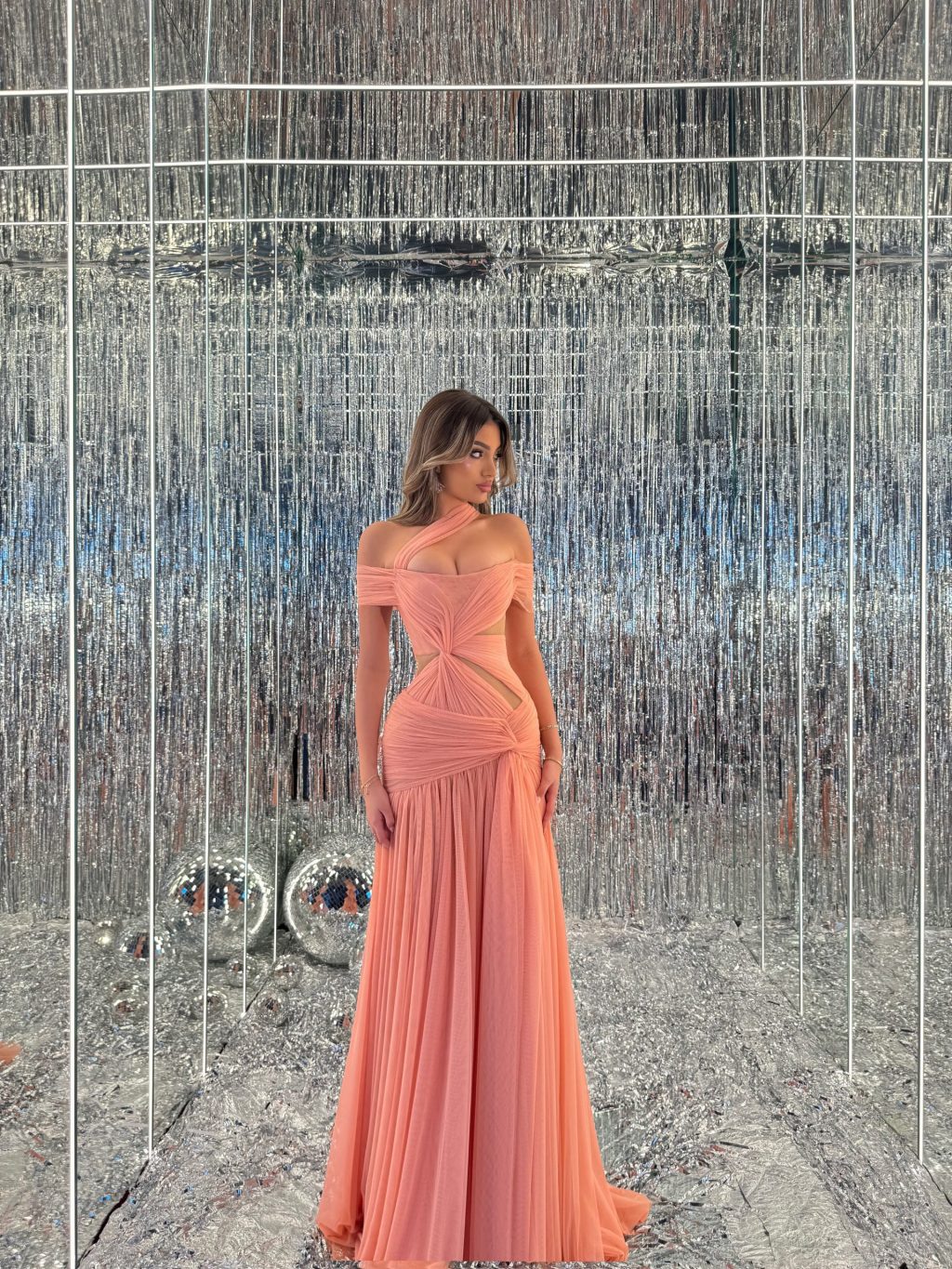 Marceline - Peach Coral Ruched Gown