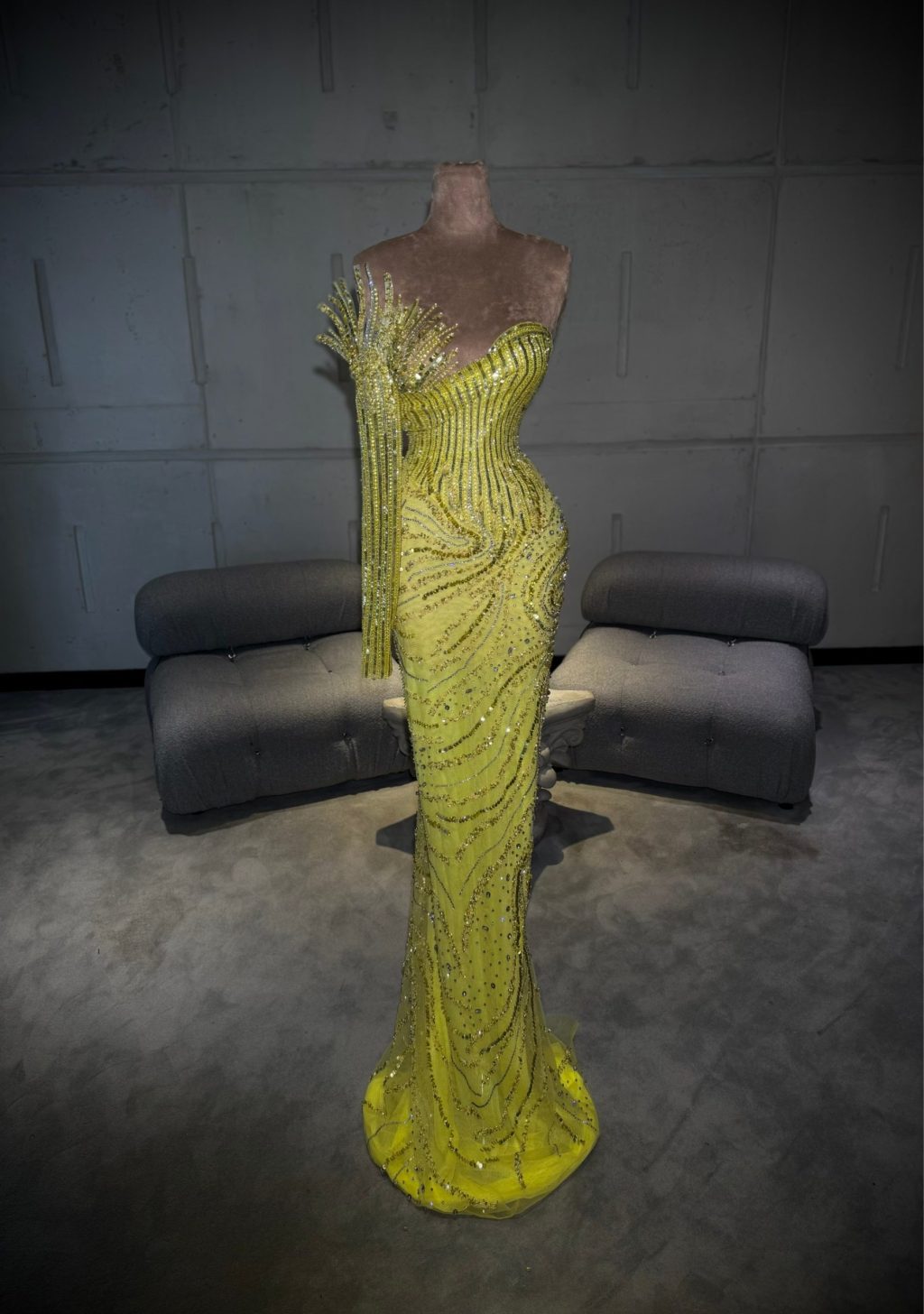 Yenna - One Shoulder Yellow Crystal Gown