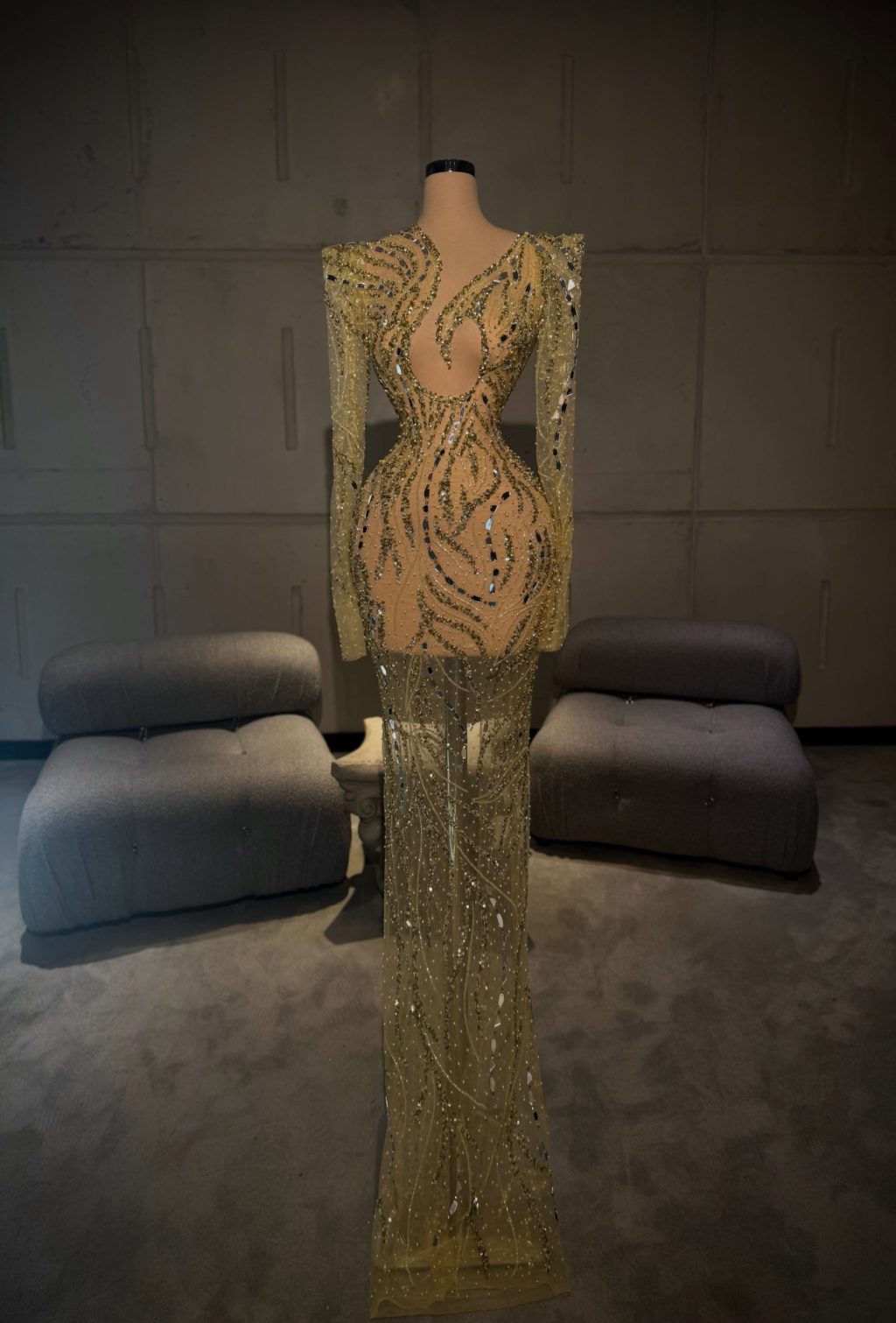 Estine - Gold Mirror Embellished Gown