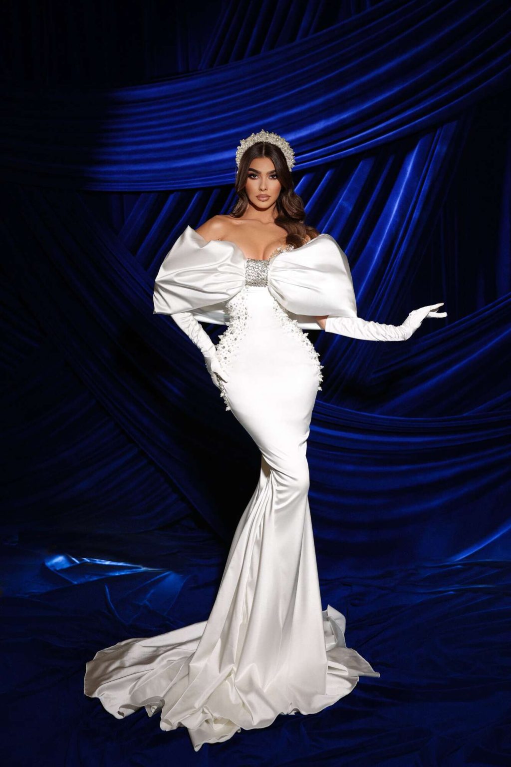 Mermaid Satin Dress with Bow Corset Bustier