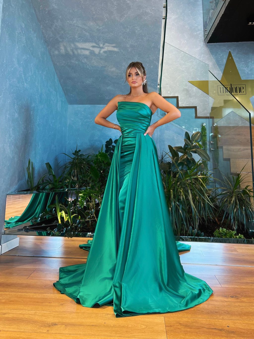 Draped Asymmetrical Satin Dress