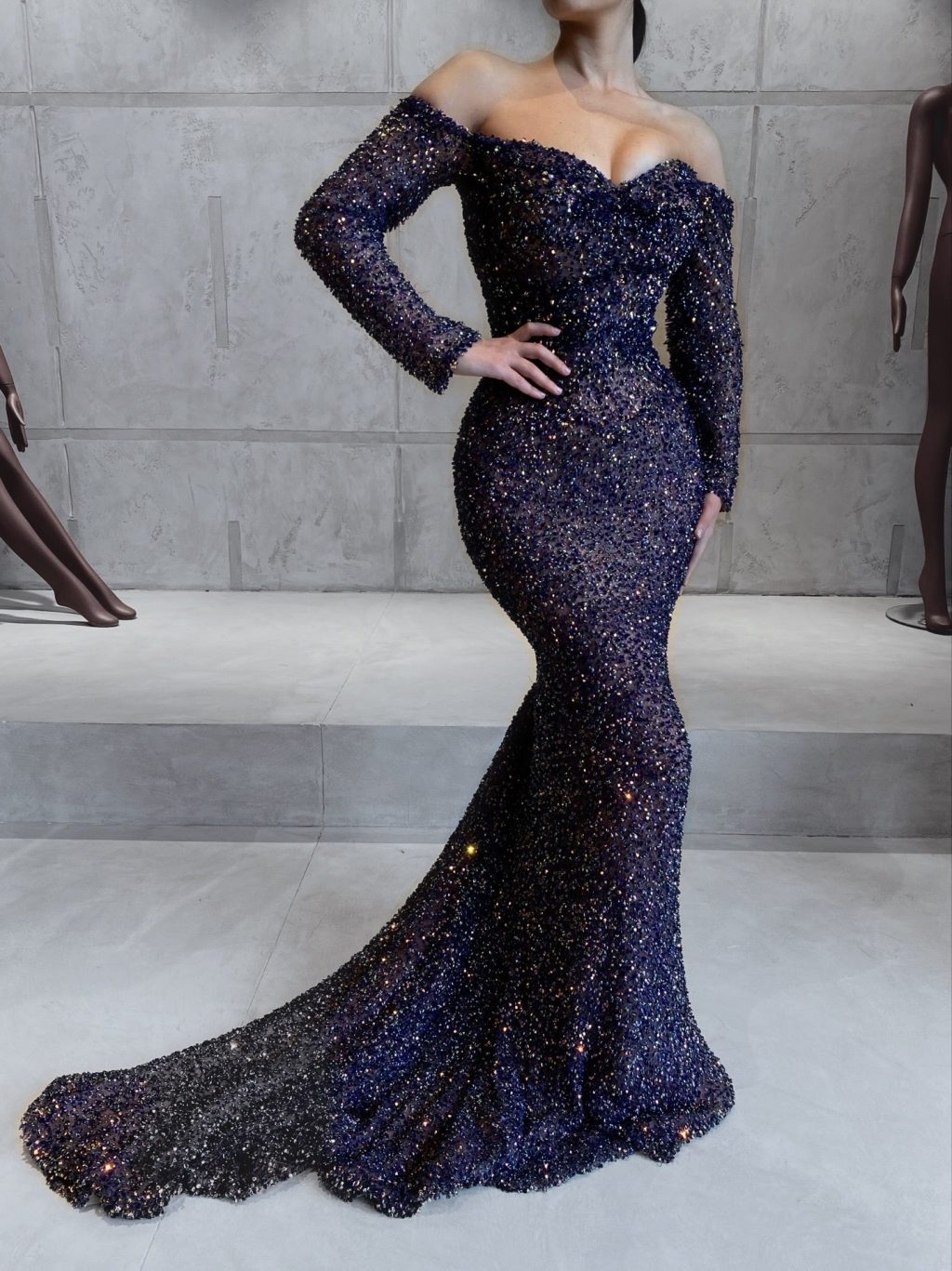 Off Shoulders Purple Shimmering Mermaid Dress