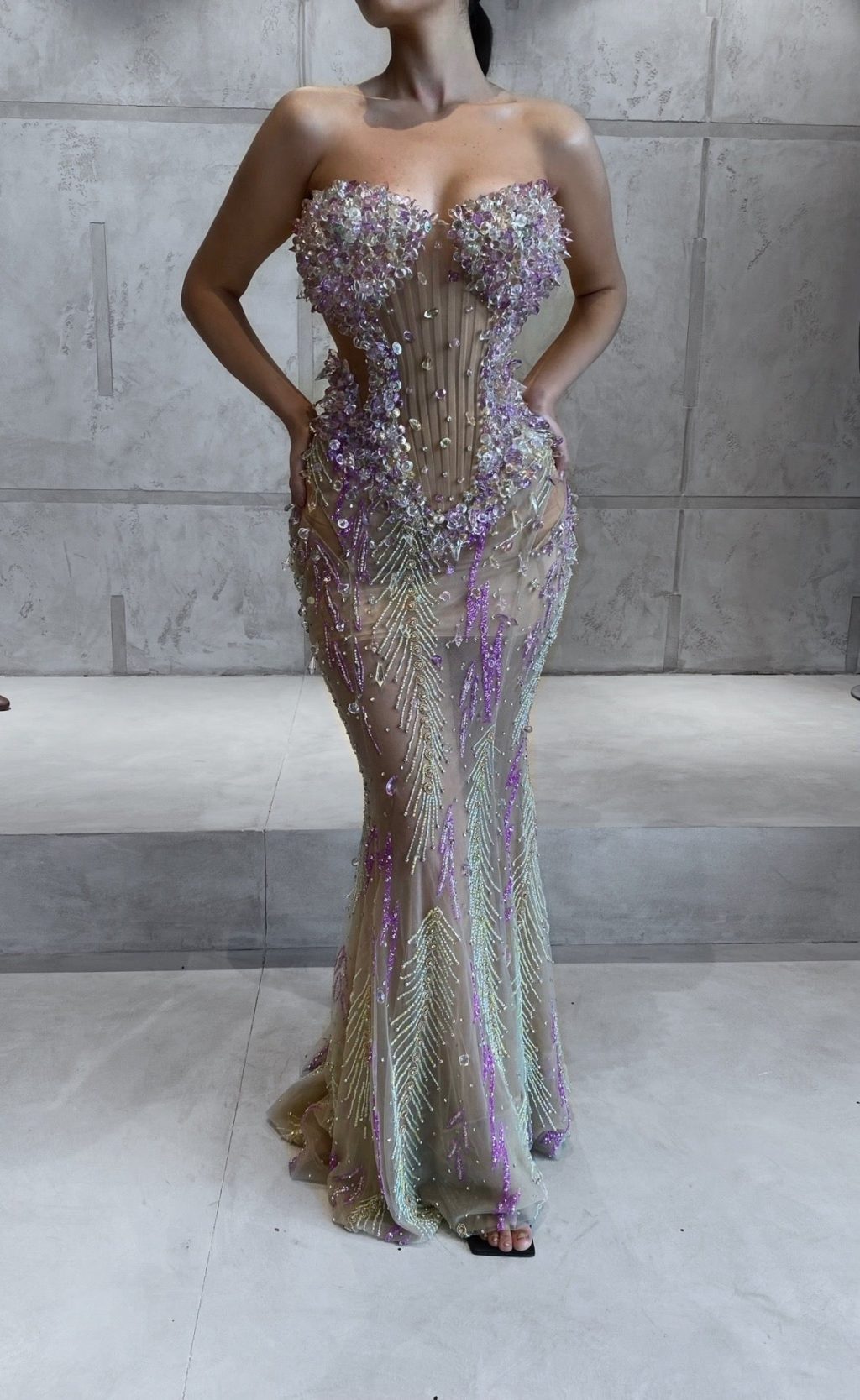 Strapless Dress with Boned Crystal Corset