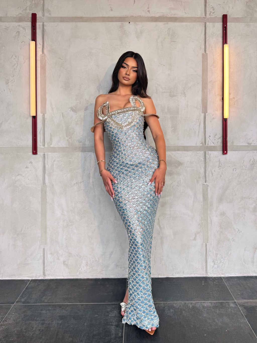 Sirena Ornate Blue Mermaid Couture Gown