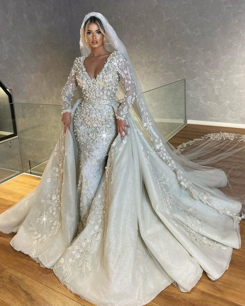 Long Detachable Train Ball Gown Dress
