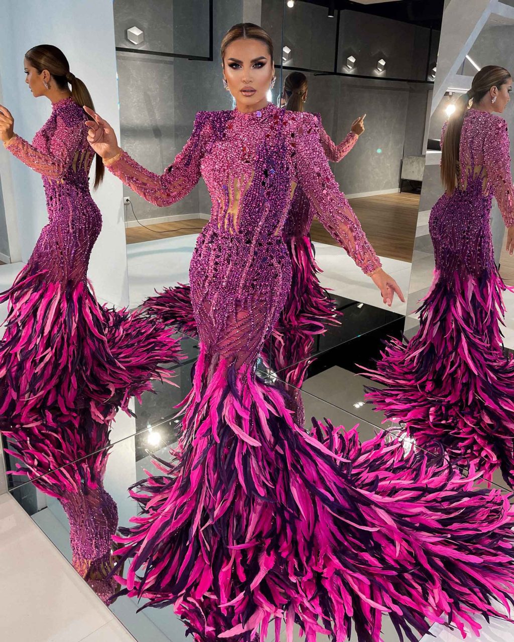 Mermaid Feathered Purple Dress