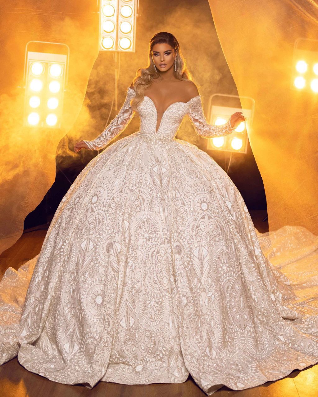 Off Shoulder Embroidered Wedding Gown