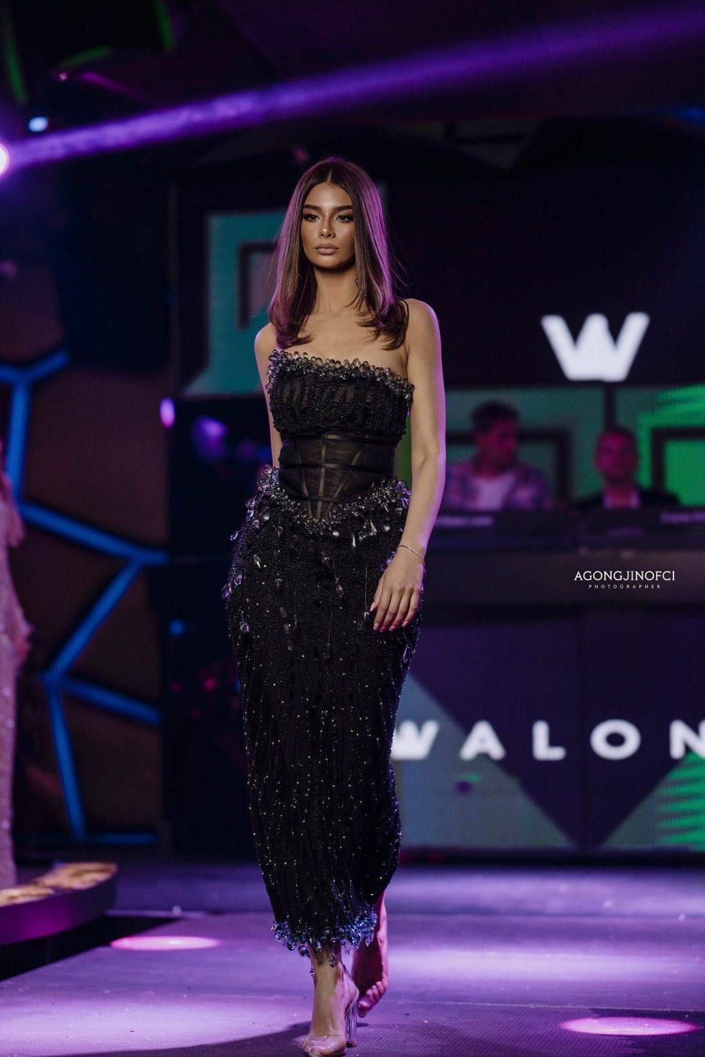 Strapless Midi Black Embellished Dress