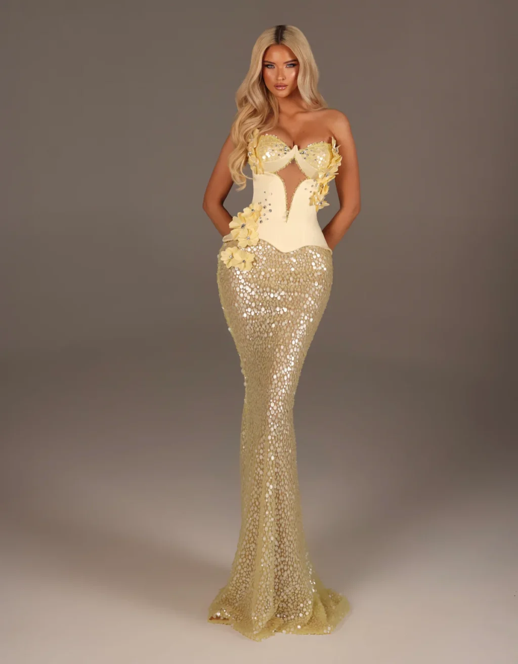Elina - Strapless Corset Mermaid Gown with Floral Appliqué